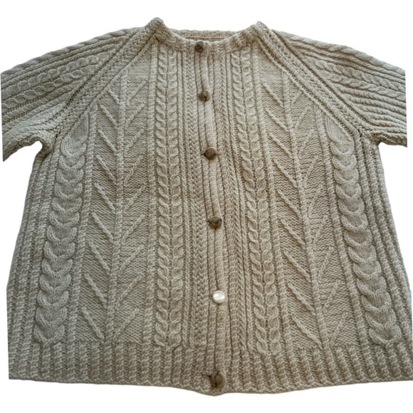 Handmade Cable Knit Wool Fisherman’s Sweater Button Front Cardigan - Size Large - Picture 3 of 10